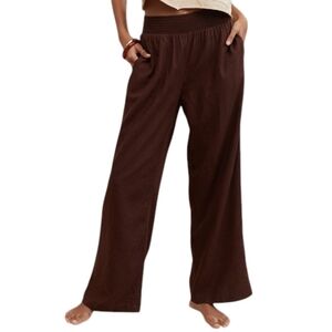 Aerie Linen Blend Pant Granola Slouchy Womens Xl Athleisure Natural Fibers Brown